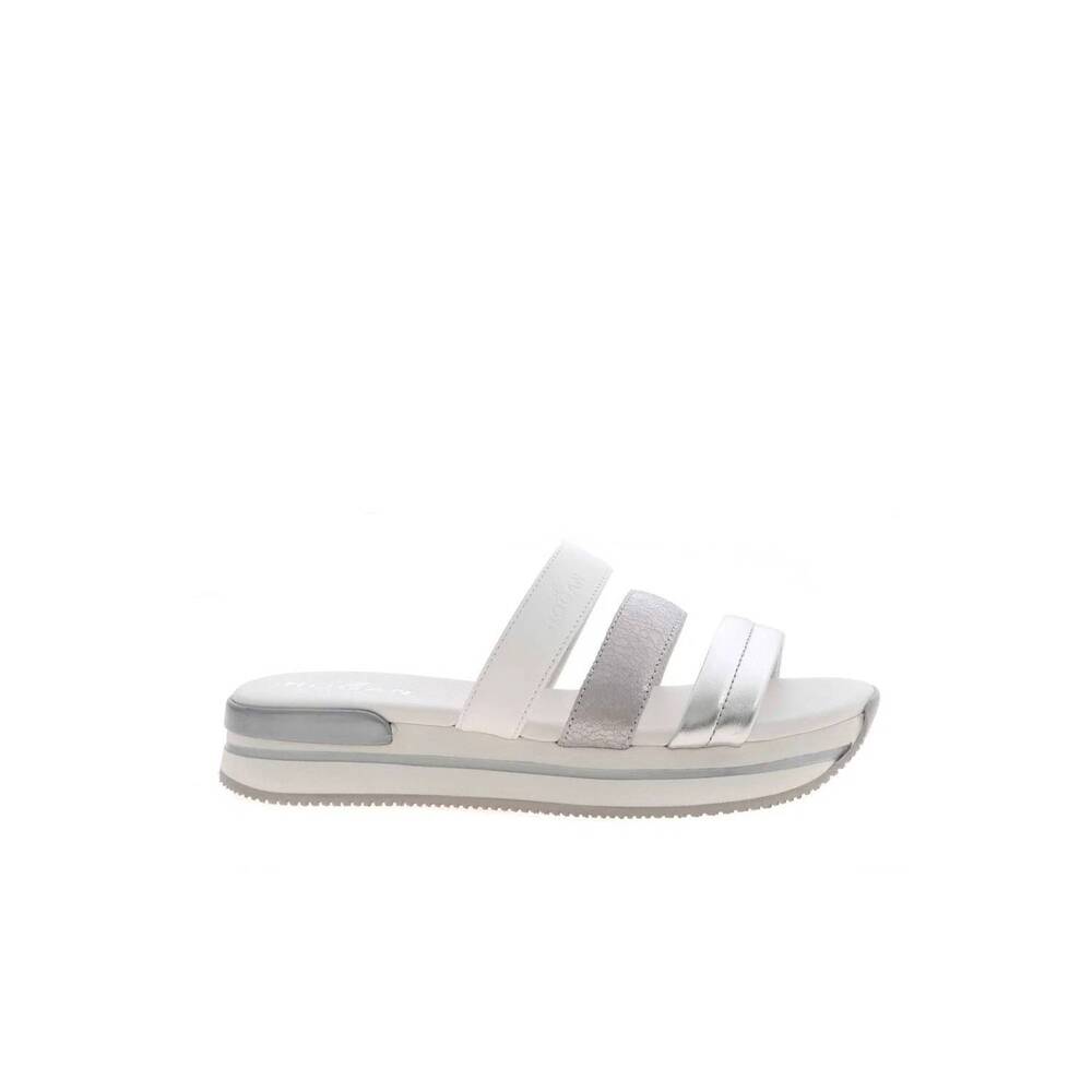 NEW HOGAN women's h257 leather sandals in white/silver